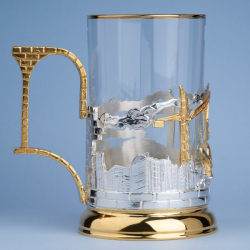 Подстаканник "Подарок строителю" с золочением и серебрением в футляре (винил)