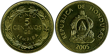 Гондурас 5 сентаво, 1995 - 2007 Герб UNC