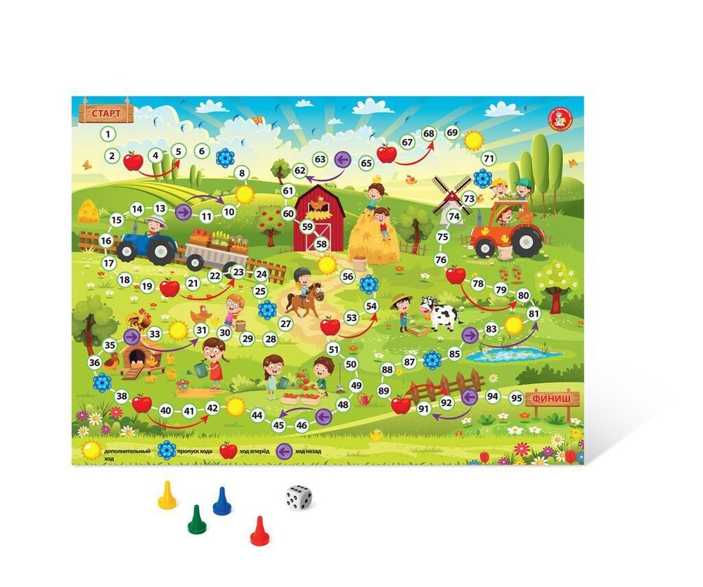 Игра настольная ходилка лето в деревне, с фишками, от 5+ лет