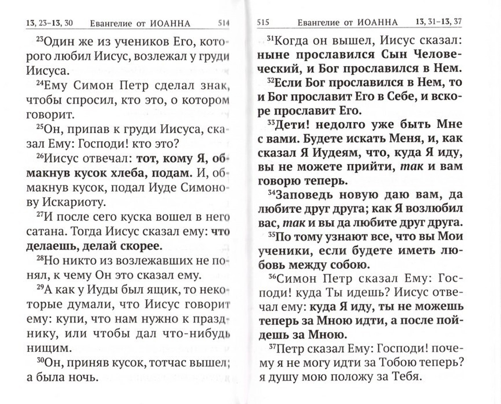 Святое Евангелие крупным шрифтом, с выделенными словами Спасителя