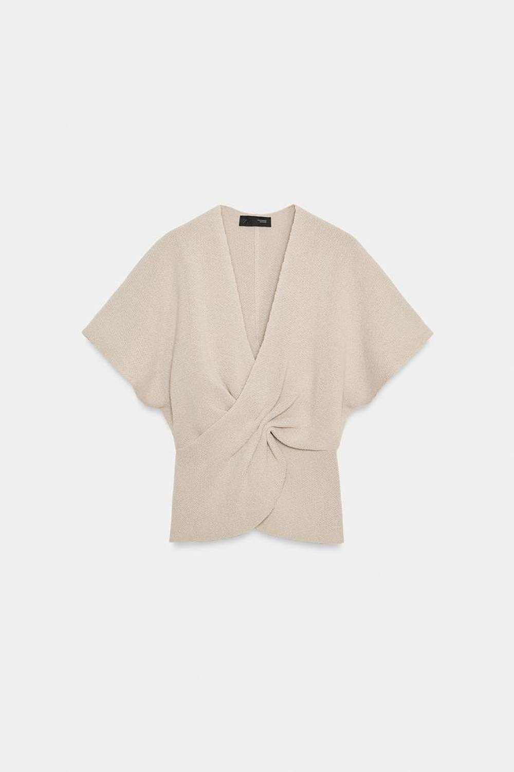 ZARA ТРИКОТАЖНЫЙ ТОП С УЗЛОМ, СВЕТЛО-БЕЖЕВЫЙ