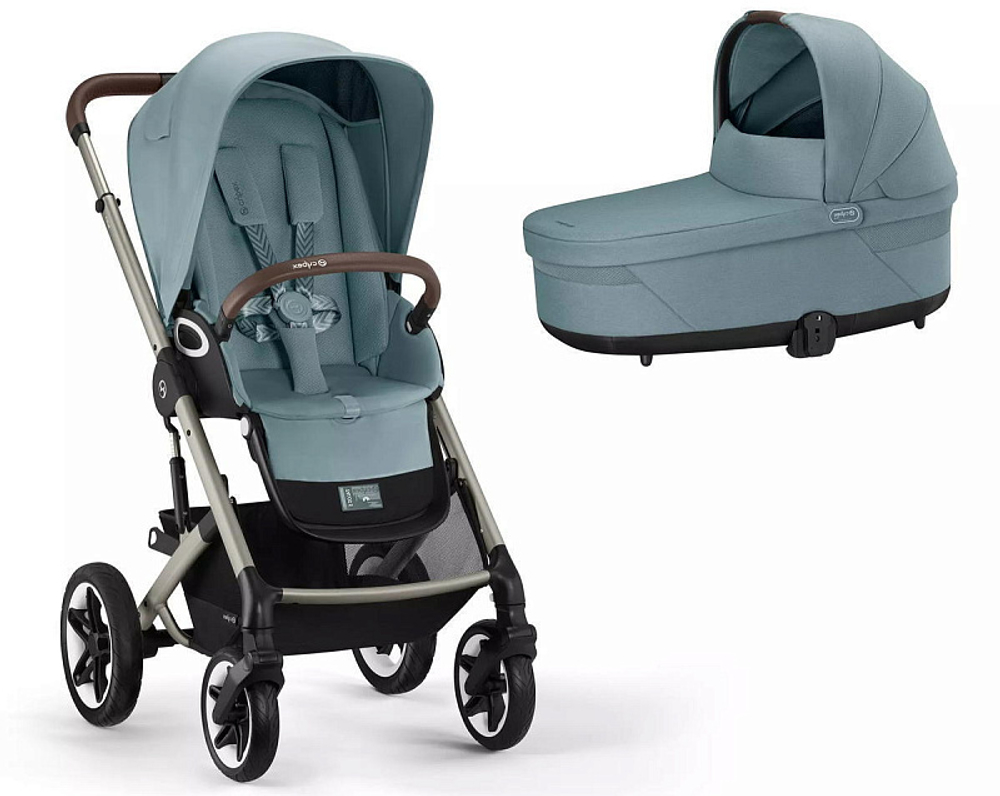Коляска Cybex Talos S Lux TPE complete Aton B2 Dynamic Red 3 в 1 Stormy Blue с дождевиками