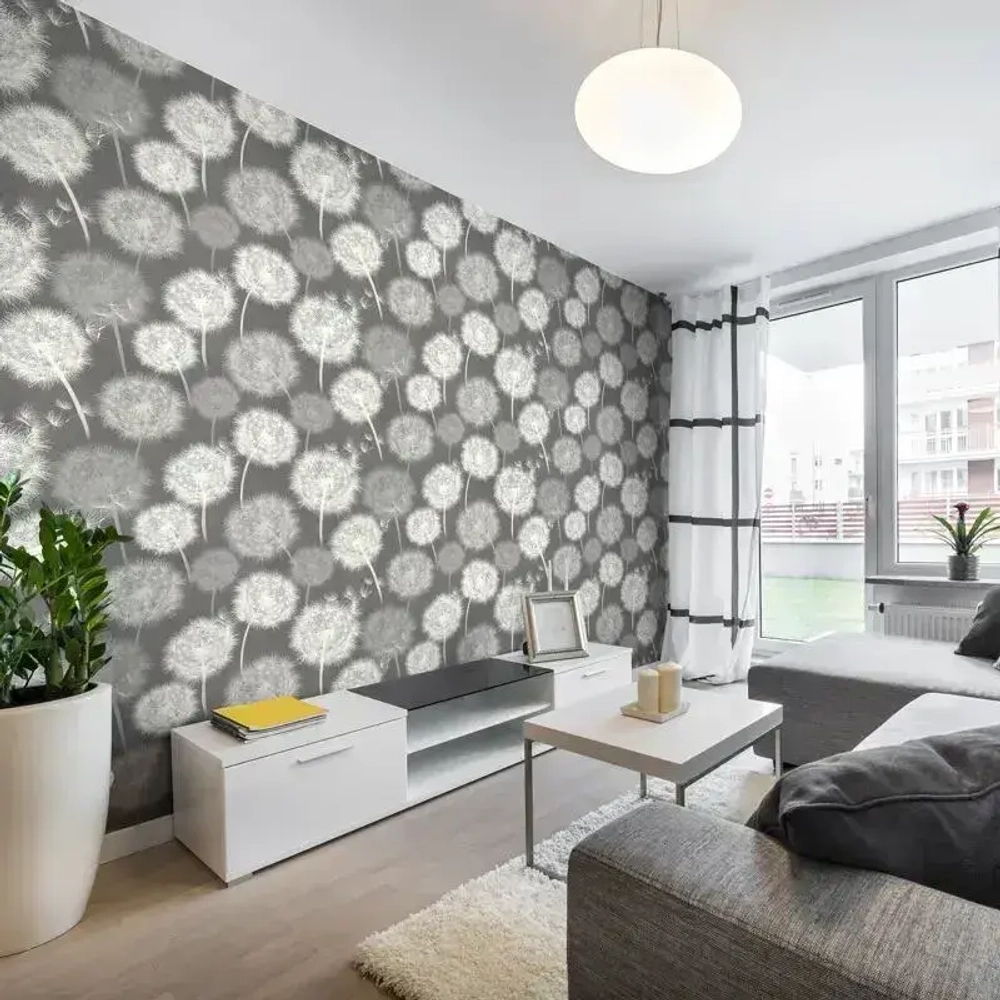 Обои флизелиновые с принтом Растения, графитовые, 10.05 х 1.06 м, полезный