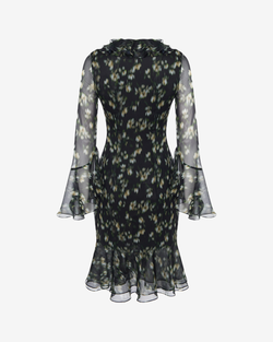 Платье мини из принтованного шифона с воланами