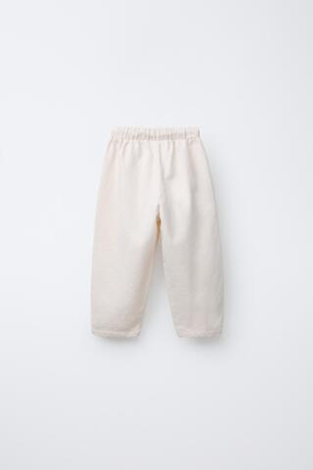 ZARA КОМБИНИРОВАННЫЕ БРЮКИ BAGGY, ЭКРЮ