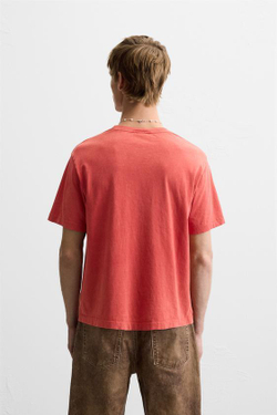 ZARA УКОРОЧЕННАЯ ФУТБОЛКА С ПРИНТОМ, КРАСНЫЙ