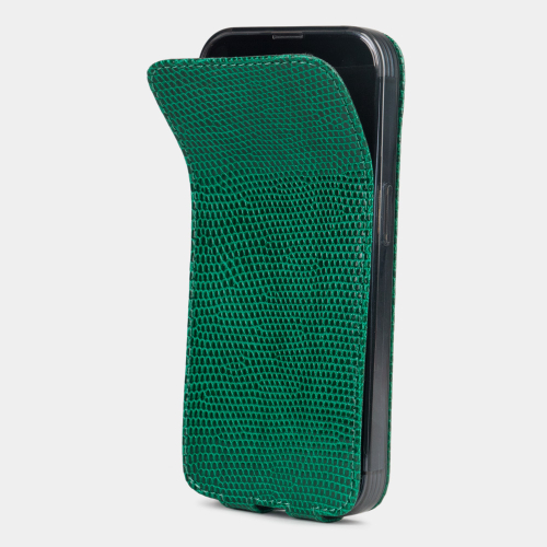 Чехол для iPhone 14 Pro из кожи ящерицы, зеленого цвета