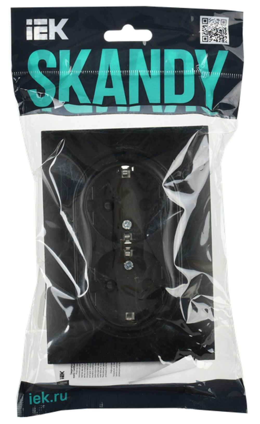 SKANDY Розетка 2-местная с заземлением с защитными шторками 16А в сборе SK-R07Bl черный IEK