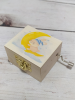 Музыкальная деревянная шкатулка-шарманка из массива Колыбельная Зайчик печать с мелодией Спи моя радость