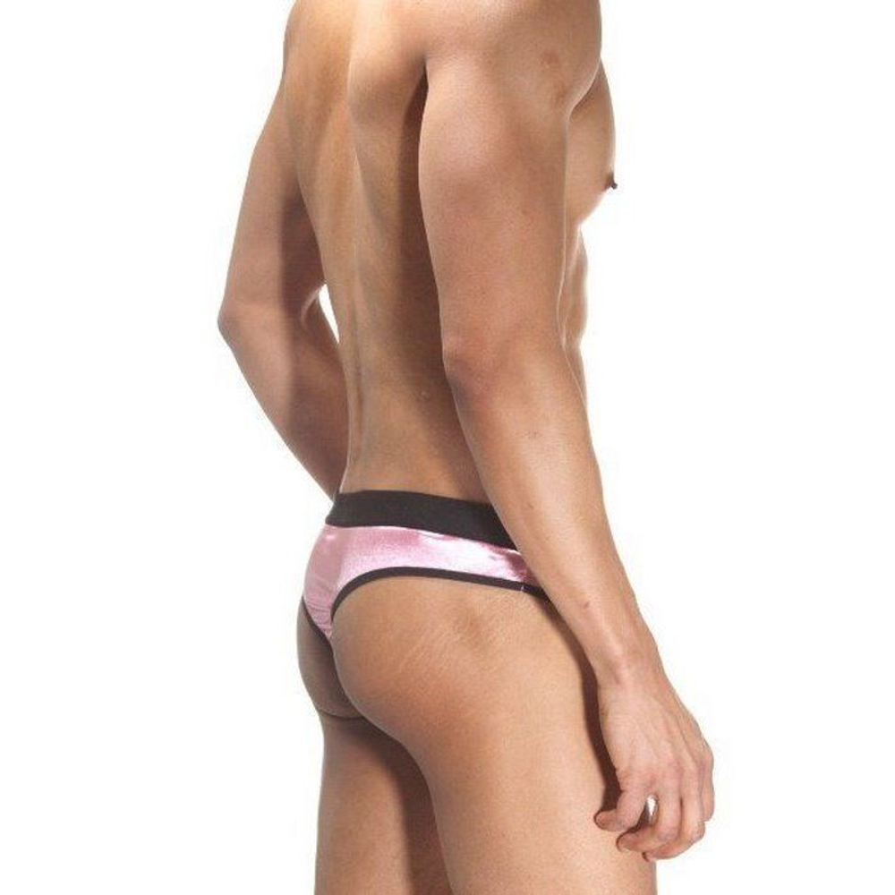 Розовые трусы-бразилиана с контрастной отделкой (Размер: L-XL) (Цвет: розовый)