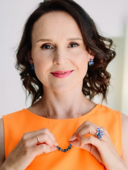 Серьги гроздья Мираж с синими кубиками Swarovski