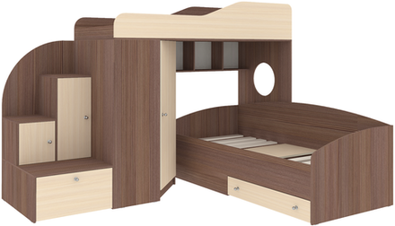 Кровать-чердак КарИВи Кадет 2 Бодего Темный  Дуб Молочный