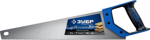 Ножовка универсальная (пила) ″МОЛНИЯ-7″ 450 мм, 7 TPI, закалка, рез вдоль и поперек волокон, для средних заготовок, фанеры, ДСП, МДФ, ЗУБР