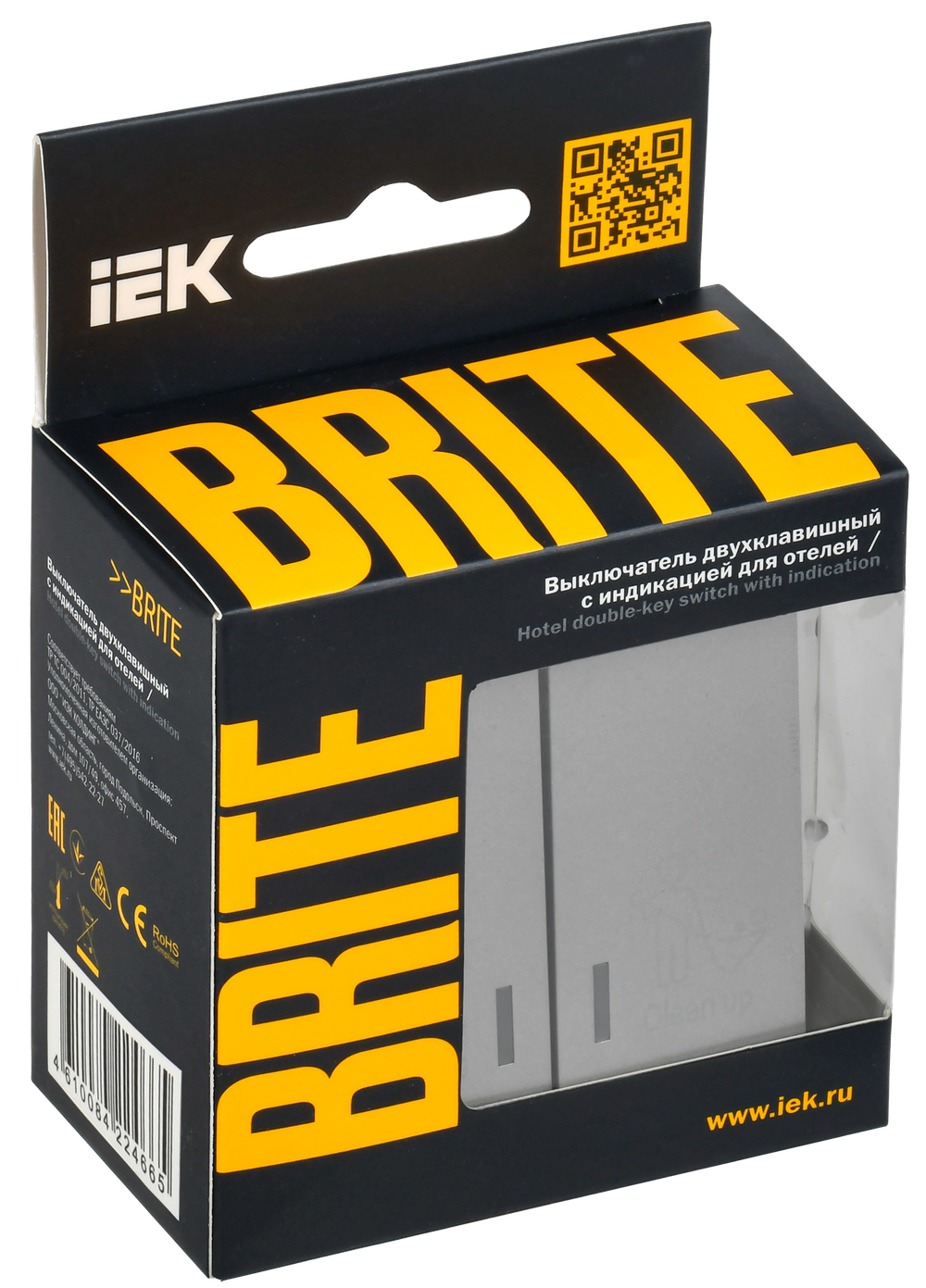 BRITE Выключатель 2-клавишный с индикацией для отелей 10А ВС10-2-9-БрА алюминий IEK