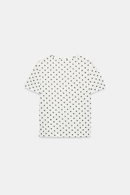 ZARA ФУТБОЛКА В ГОРОШЕК С КОРОТКИМИ РУКАВАМИ, ЭКРЮ/ЧЕРНЫЙ