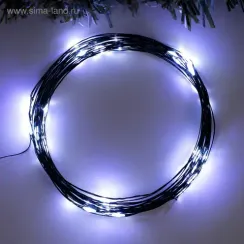 Гирлянда нить-роса 5 м., IP20, зелёная нить, 50 холодных белых LED, 2 режима, AAх3, Luazon Lighting (5198326)