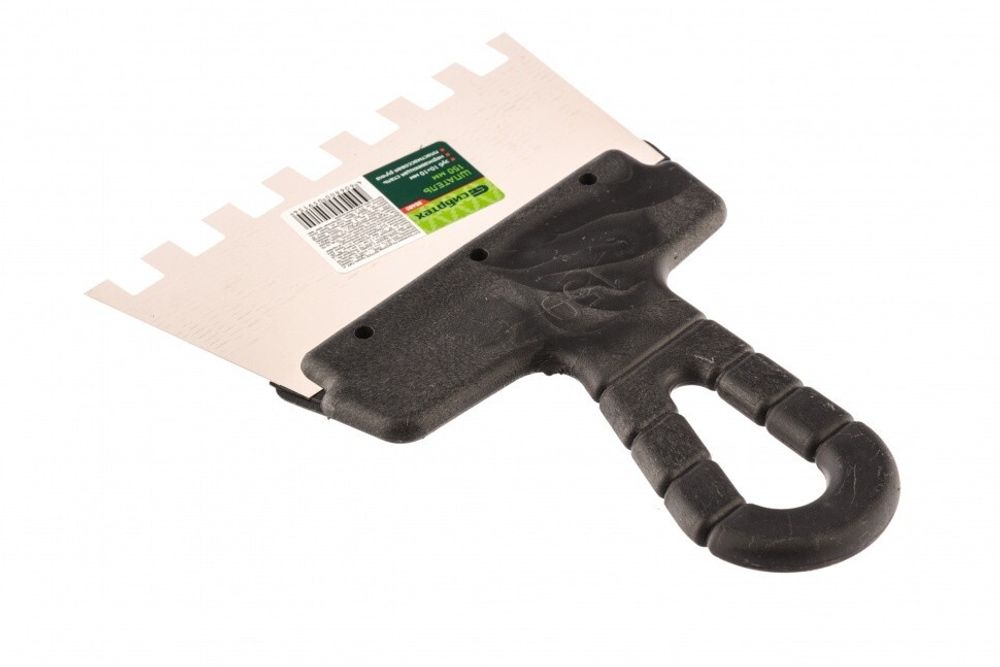 Шпатель из нержавеющей стали, 150 мм, зуб 10х10 мм, пластмассовая ручка// Сибртех 85480