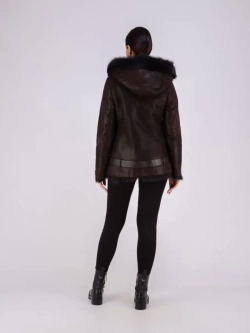 Дубленка женская натуральная с капюшоном тоскана зима Турция