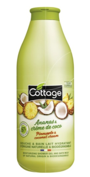 COTTAGE.Увлажняющий гель для душа и пена для ванны 2 в 1 АНАНАС & КОКОС/Moisturizing Shower Gel & Bath Milk–PINEAPPLE & COCONUT CREAM,750 мл