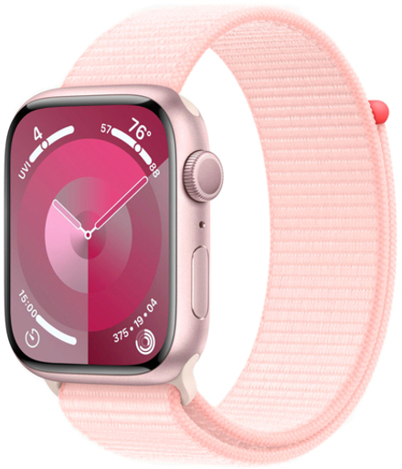 Apple Watch Series 9, 45 мм, корпус из алюминия Light Pink, тканевая спортивная петля Light Pink