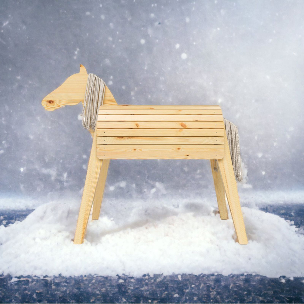 Конь деревянный 105х116, Харри декоративный, с хвостом и гривой, новогодний, статуя, декорация, массив сосны, Dipriz