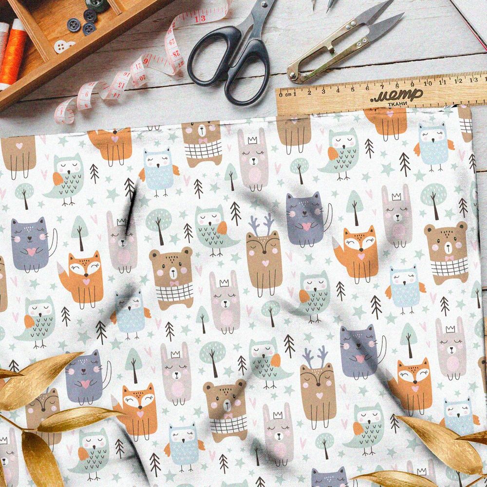 Ткань флис умиротворённые звери в лесу