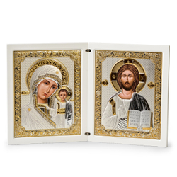 Складень, Казанская БМ, Молитва, икона прямоугольная, белое дерево 260x420