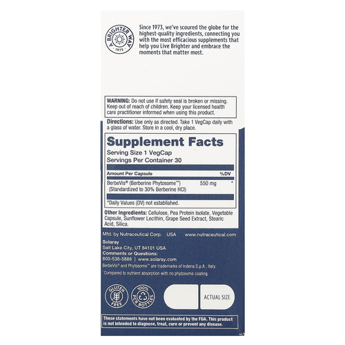 Solaray, Фитосомы берберина, 550 мг, 30 растительных капсул