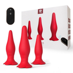 Набор Frenzier из 3 анальных пробок и вибропули с пультом ДУ (Цвет: красный)