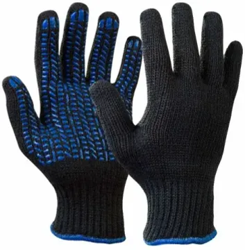 Перчатки х/б Люкс 10кл №5 черная с ПВХ ручной оверлок