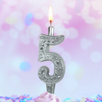 Свеча Цифра, 5 Изящный узор, Серебро, 10 см