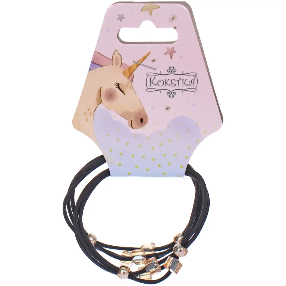 Резинки для волос 2шт «ЕЖЕВИКА», бусинки, цвет черный, d-5,5см (подвес Единорог)