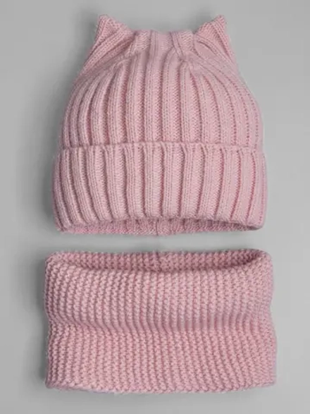 Шапка для девочки осенняя c ушками и снуд