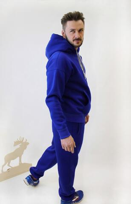 Мужские синие брюки с начесом / спортивные синие брюки на резинках