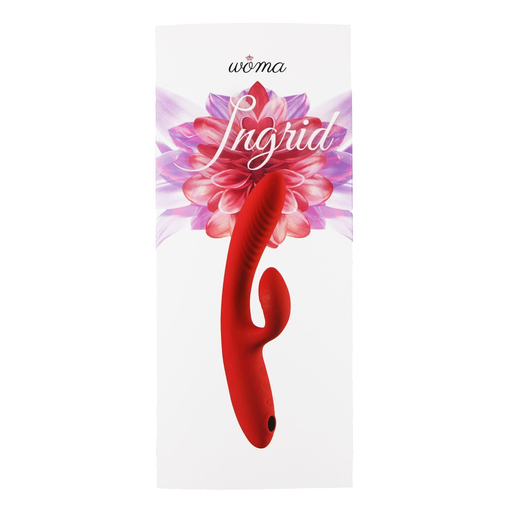 Красный тройной вибратор-кролик Ingrid с вакуумной стимуляцией и нагревом - 22,5 см. (Цвет: красный)