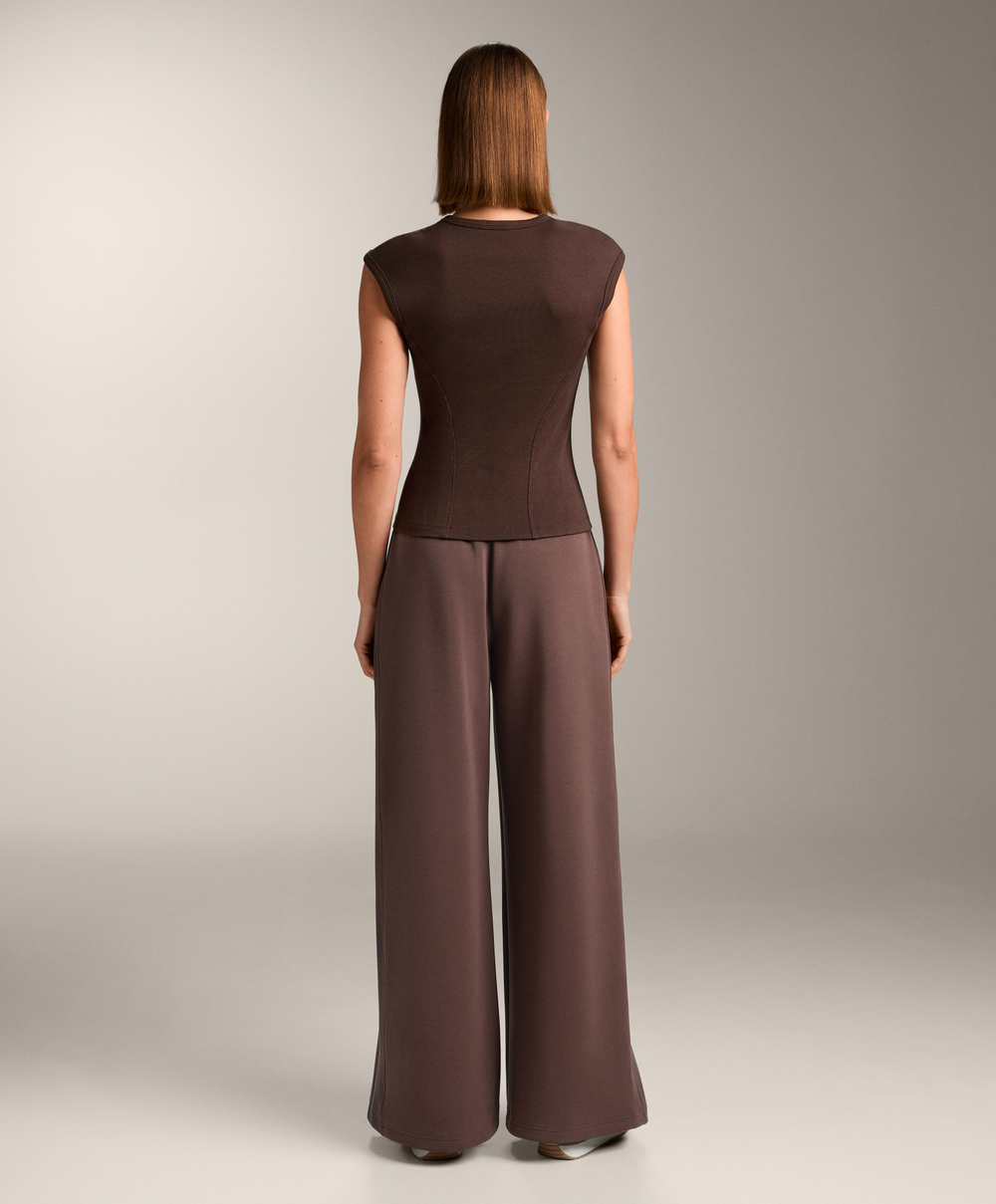 Oysho Футболка с короткими рукавами в рубчик из хлопка и модала, коричневый