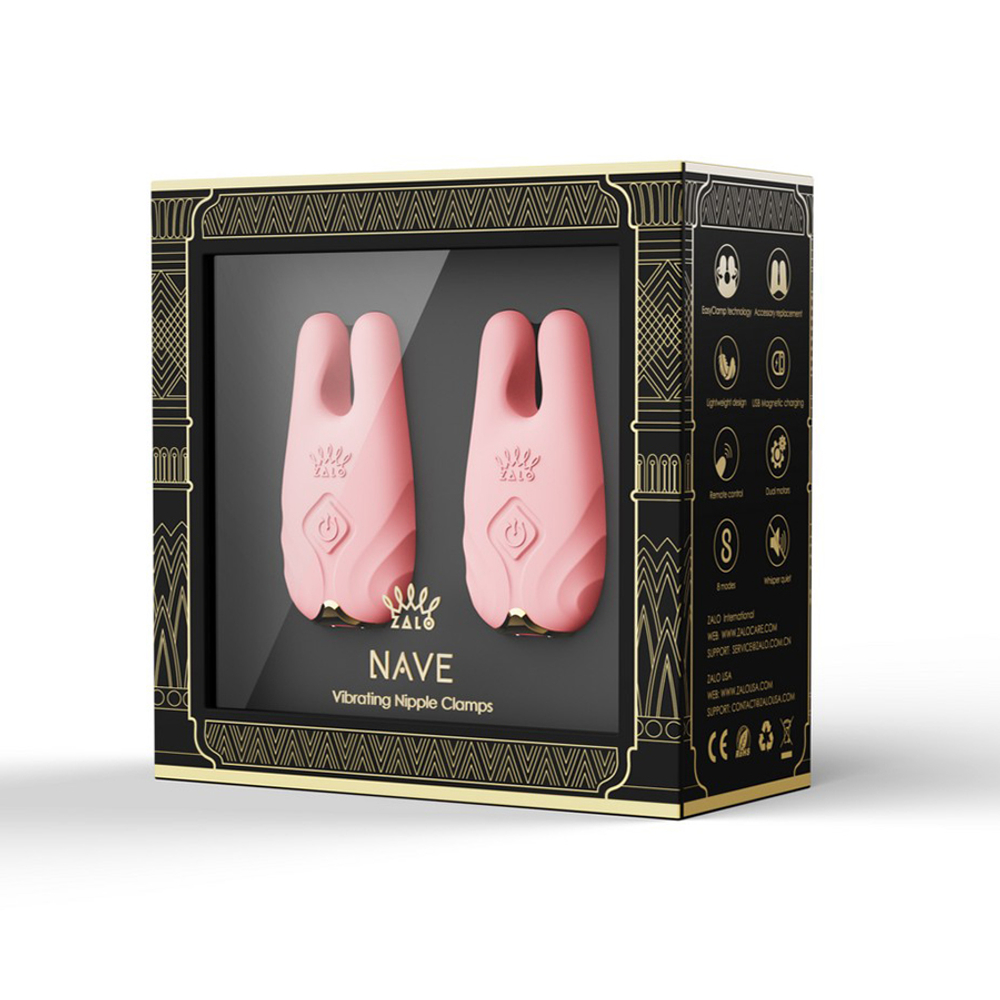 Розовые виброзажимы на соски с пультом ДУ и управлением через приложение Zalo Nave Vibrating Nipple Clamps Coral Pink