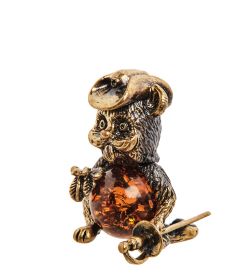 Народные промыслы AM-3078 Фигурка «Кот Мушкетер» (латунь, янтарь)