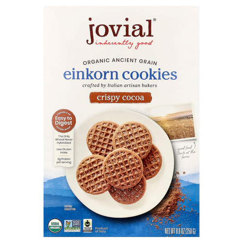 Jovial, Органическое печенье из пшеницы-однозернянки, хрустящее, с какао, 8,8 унций (250 г)