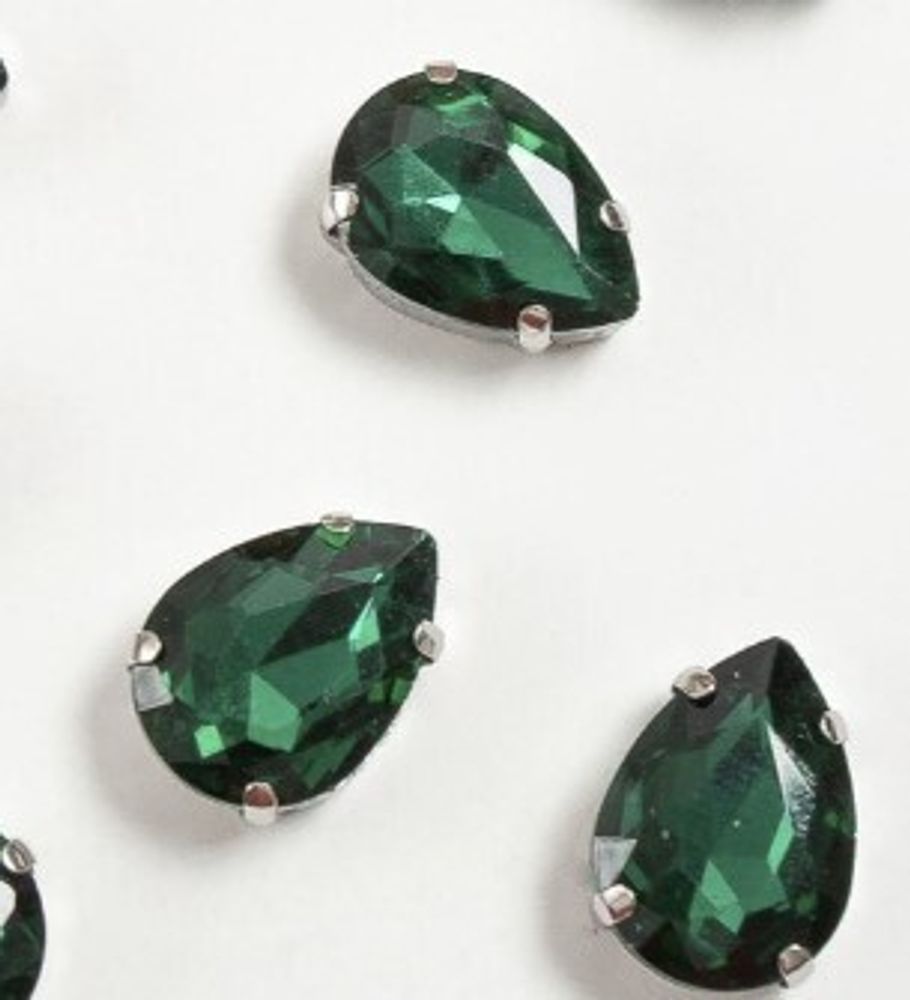 Стразы пришивные стекло в оправе, р. 18 мм, изумрудный