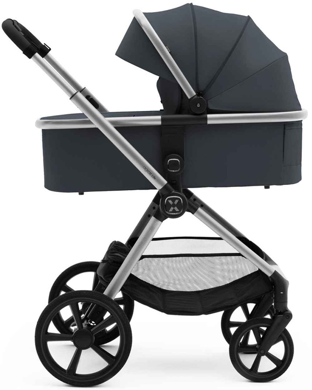 Коляска Agex Life 3 в 1 хромированная рама с автокреслом i-Safe Grey ALM606 Midnight Grey (Темно-серый)