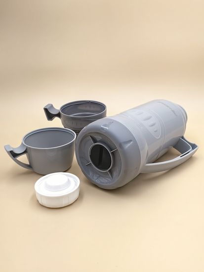 Термос 1 л. со стеклянной колбой Kamille KM 2031 пластиковый, 2 чашки