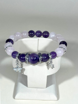 Браслет для Рыб, аметист и розовый кварц