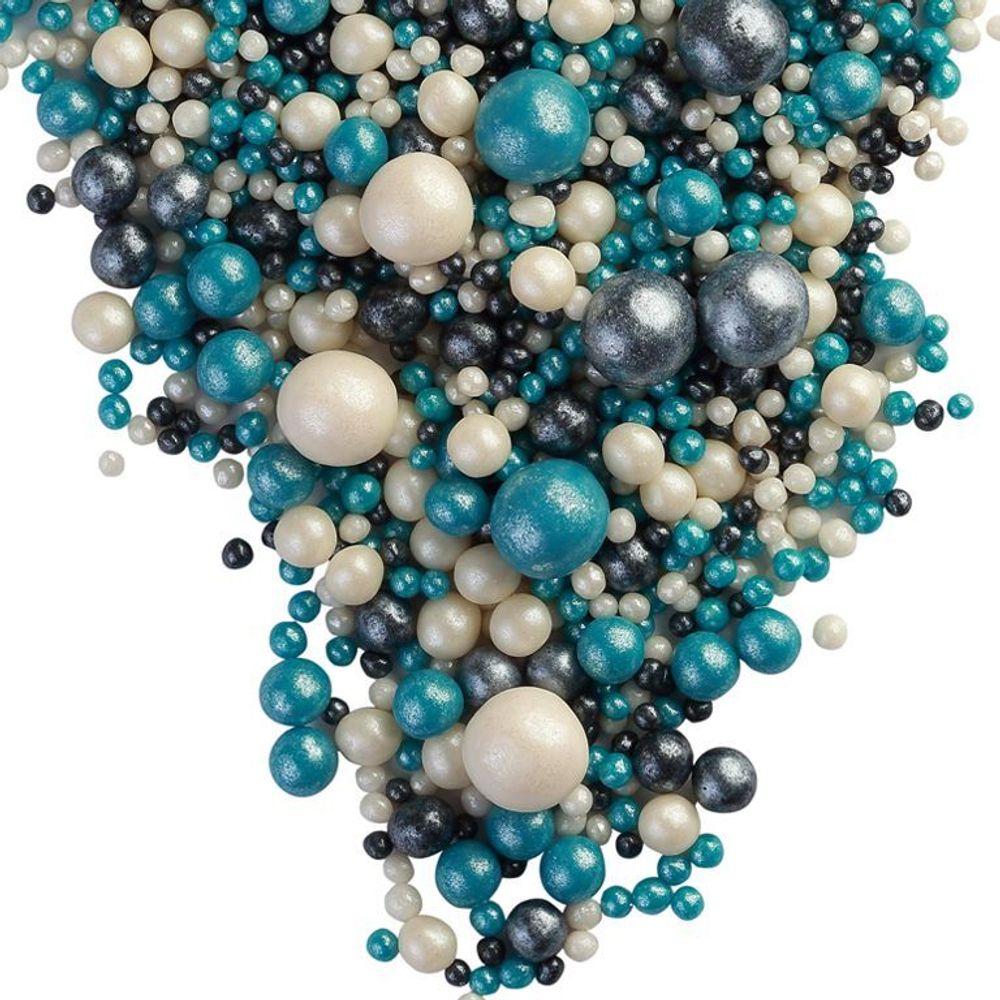 Драже зерновое в кондитерской глазури (181, Жемчуг черный, серебро, темная бирюза) 1,5 кг