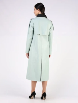 Кожаный тренч длинный с поясом плащ на осень