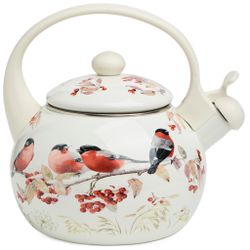 ЧАЙНИК AGNESS ЭМАЛИРОВАННЫЙ СО СВИСТКОМ СЕРИЯ "СНЕГИРИ", 2,2Л, ИНДУКЦИОННОЕ ДНО