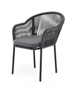 "Лион" стул плетеный из роупа, каркас алюминий темно-серый (RAL7024) муар, роуп темно-серый круглый, ткань темно-серая 027