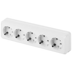 Розетка Intro Quadro 2-210-01 с заземлением пятиместная 5х2P+E 16А-250В IP20 ОУ белый | Intro Quadro
