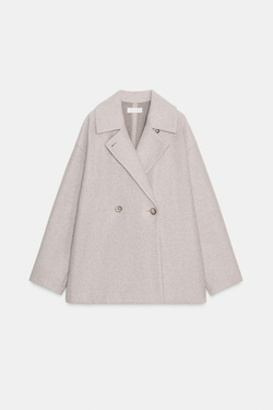 ZARA МЯГКОЕ ДВУБОРТНОЕ ПАЛЬТО, СВЕТЛО-БЕЖЕВЫЙ