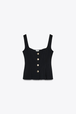 ZARA ТОП С ЭЛАСТИЧНЫМ ЖИЛЕТОМ И БАСКОЙ, ЧЕРНЫЙ